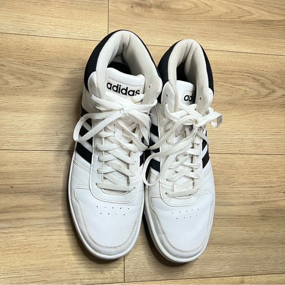 Adidas White and Black Mid-Top Hoops 2.0 Sneakers 11 - Picture 5 of 6